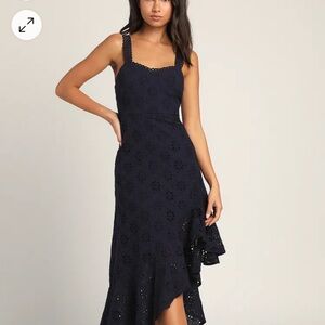 Lulu's Blue Asymmetrical Ruffled High Low Sundress